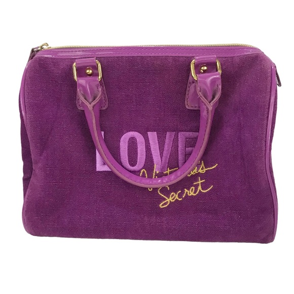 Victoria’s Secret Purple Velvet Love Embroidered Bag Satchel - Picture 6 of 6
